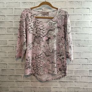 Chico's Scoop Neck Tee Shirt PINK GREY Chico's Size PRETTY!  #WB329